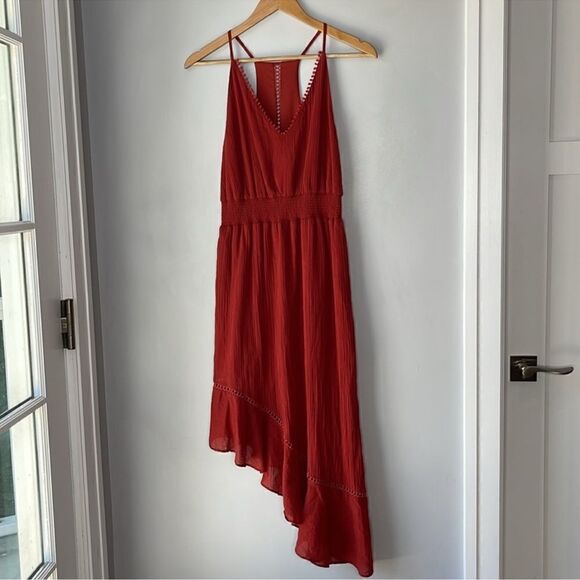 Anthropologie Red Carter Gauzy Burgundy Red High Low Midi Dress - Picture 3 of 10